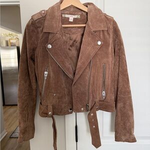Chelsea & Violet Cropped Tan 100% Leather Biker Moto Jacket
